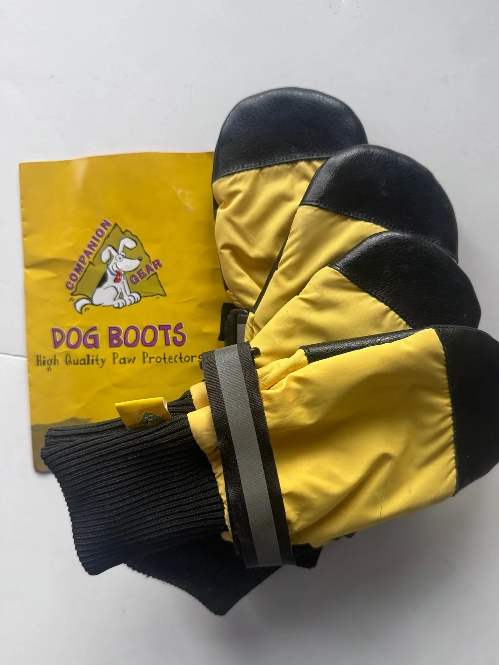 All Terrain Waterproof Dog Boots - Yellow & Black With Reflective Strip (LARGE)